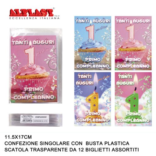Art.10197 Alplast Biglietti Di Auguri Compleanno Conf.12Pz