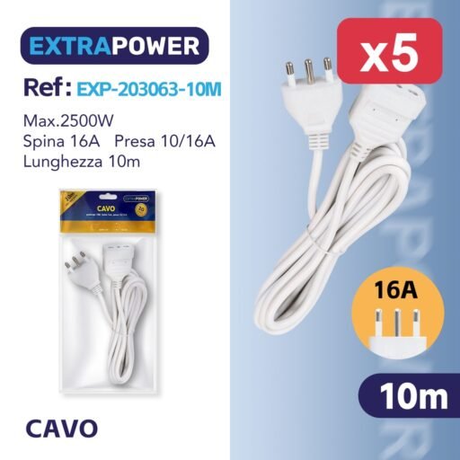 Extrapower Cavo prolunga 10M, Spina 16A, presa 10/16A ART.EXP203063-10M