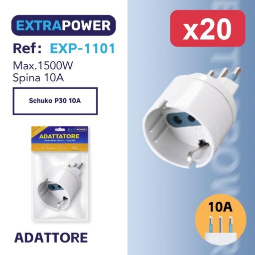 Extrapower Adattatore schuko Spina 10A 2PT - Presa 10A ART.EXP-1101