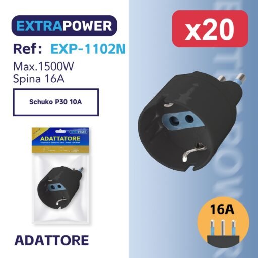 Extrapower Adattatore schuko P30 Spina 16A 2PT - Presa 10A NERA ART.EXP-1102N