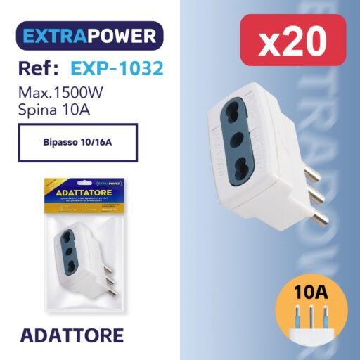 Extrapower Adattatore Spina 10A 2PT, Presa Bipasso 10/16A 2PT ART.EXP-1032