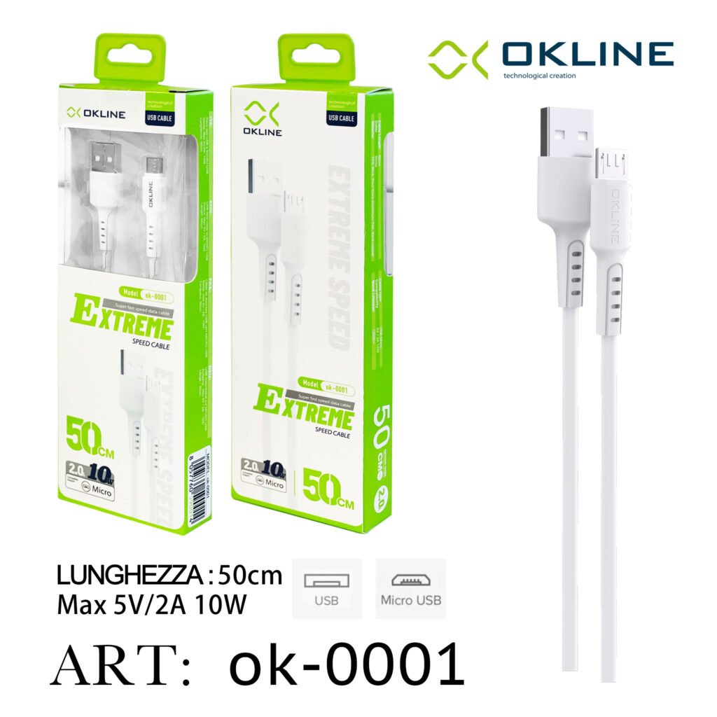 ART.OK-0001 OKLINE Micro USB Cavo 50cm Bianco