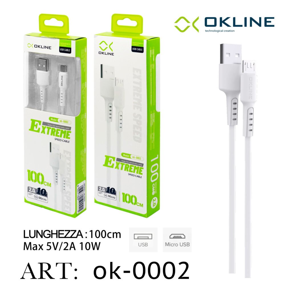 Art.Ok-0002 Okline Micro Usb Cavo 100Cm Bianco