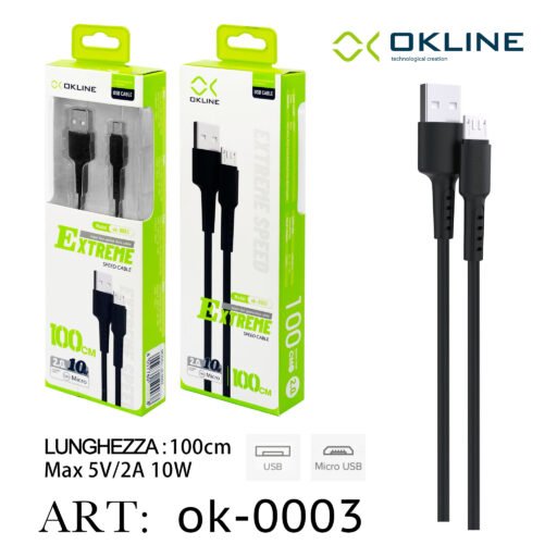 Art.Ok-0003 Okline Micro Usb Cavo 100Cm Nero