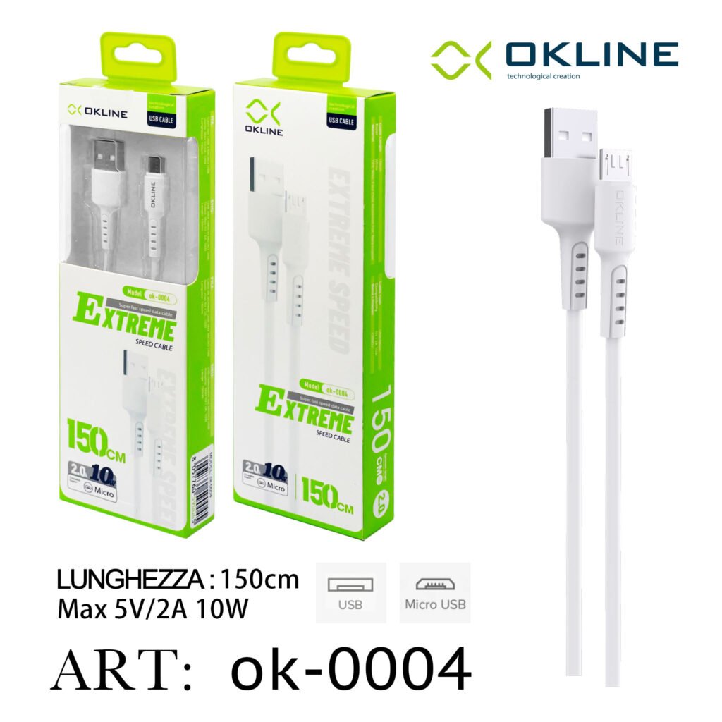 Art.Ok-0004 Okline Micro Usb Cavo 150Cm Bianco