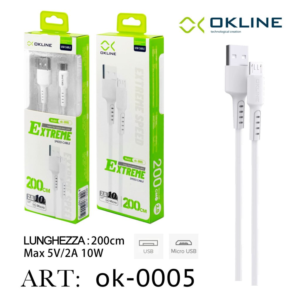 ART.OK-0005 OKLINE Micro USB Cavo 200cm Bianco