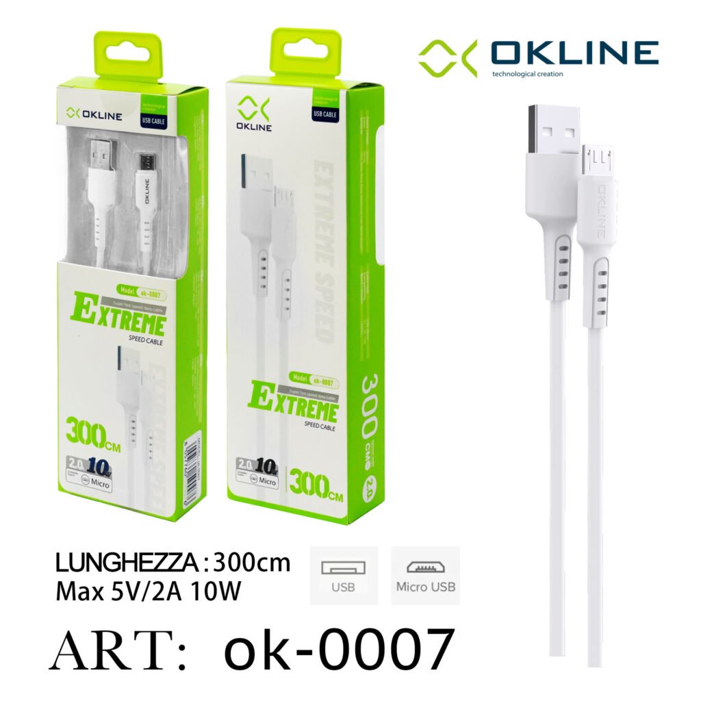 Art.Ok-0007 Okline Micro Usb Cavo 300Cm Bianco