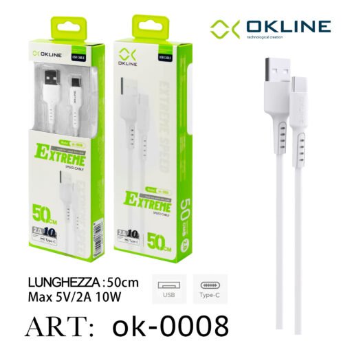 Art.Ok-0008 Okline Type-C Usb Cavo 50Cm Bianco