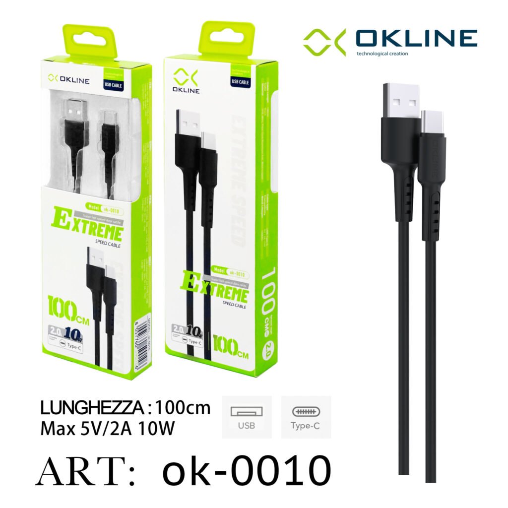 Art.Ok-0010 Okline Type-C Usb Cavo 100Cm Nero