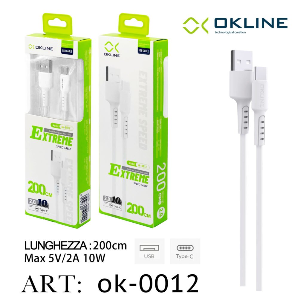 Art.Ok-0012 Okline Type-C Usb Cavo 200Cm Bianco
