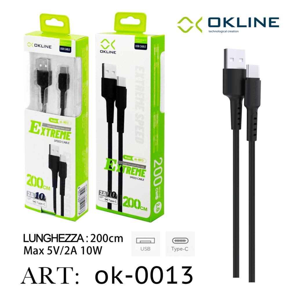 Art.Ok-0013 Okline Type-C Usb Cavo 200Cm Nero