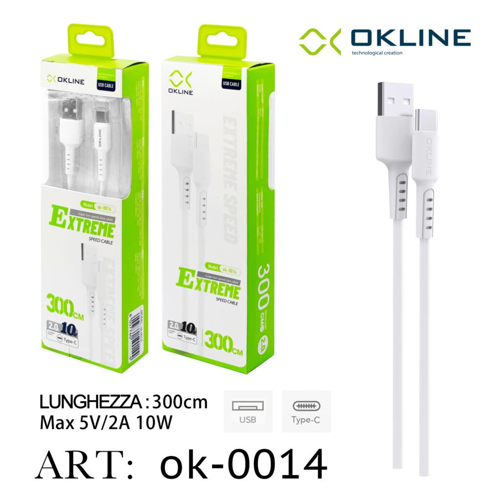 Art.Ok-0014 Okline Type-C Usb Cavo 300Cm Bianco