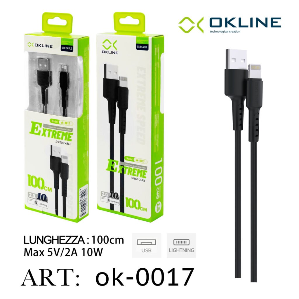ART.OK-0017 OKLINE Iphone Lightning USB Cavo 100cm Nero