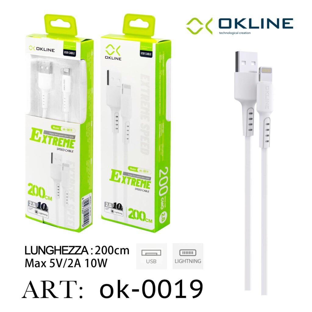 ART.OK-0019 OKLINE Iphone Lightning USB Cavo 200cm Bianco