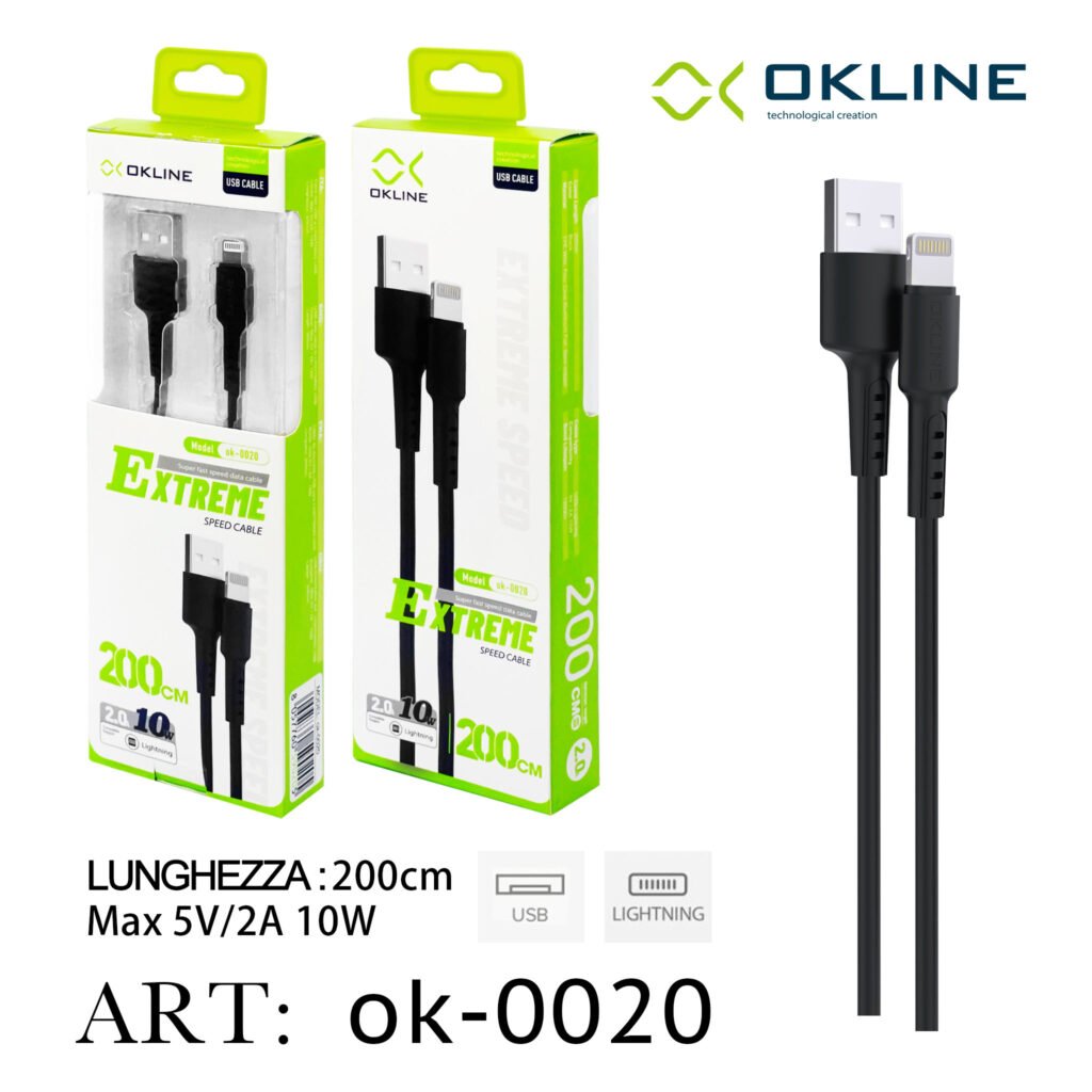 Art.Ok-0020 Okline Iphone Lightning Usb Cavo 200Cm Nero