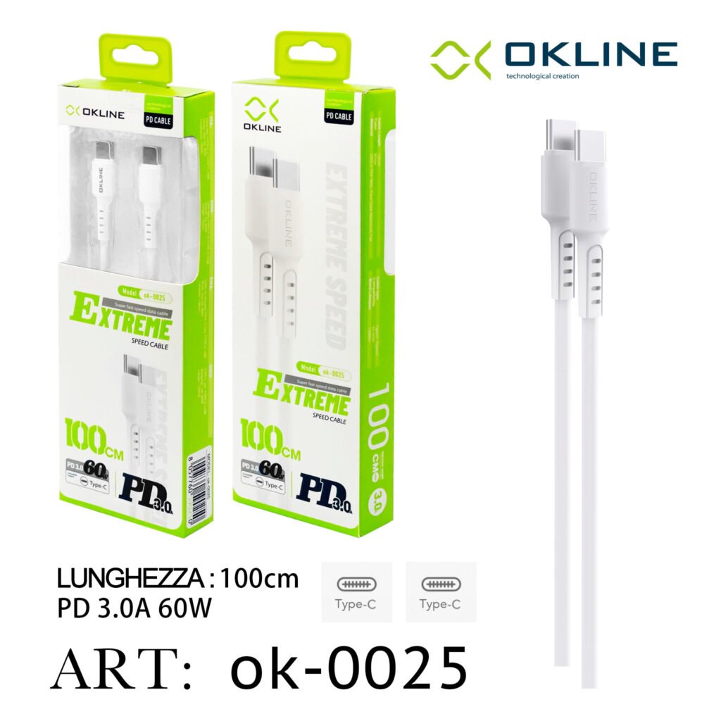 ART.OK-0025 OKLINE Type-C Type-C Cavo 3A 60W100cm Bianco