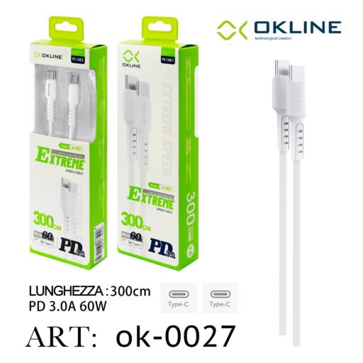 Art.Ok-0027 Okline Type-C Type-C Cavo 3A 60W300Cm Bianco
