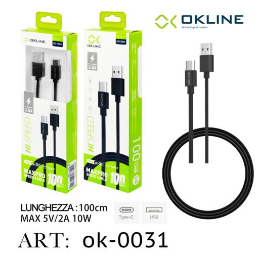 Art.Ok-0031 Okline Type-C Usb Cavo 100Cm Nero