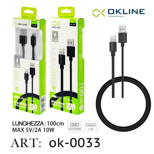 Art.Ok-0033 Okline Iphone Lightning Usb Cavo 100Cm Nero