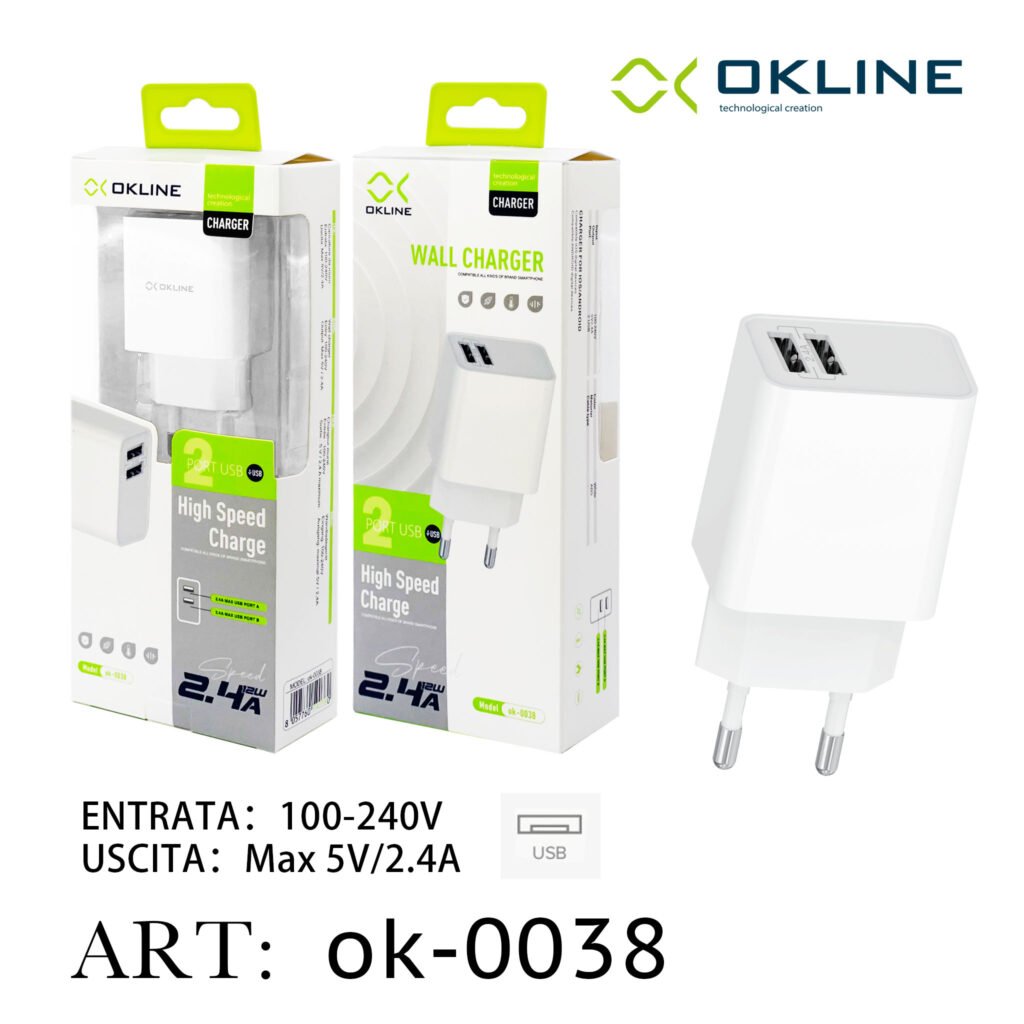 ART.OK-0038 OKLINE USB Caricatore da muro 2.4A Bianco