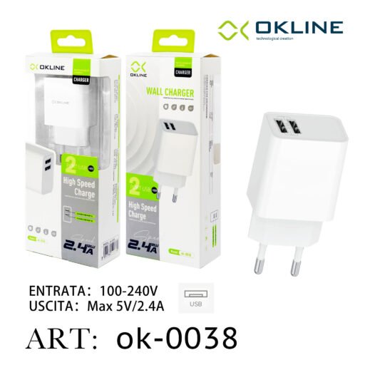 Art.Ok-0038 Okline Usb Caricatore Da Muro 2.4A Bianco
