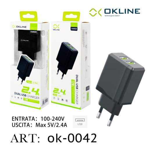Art.Ok-0042 Okline Usb Caricatore Da Muro 2.4A Nero