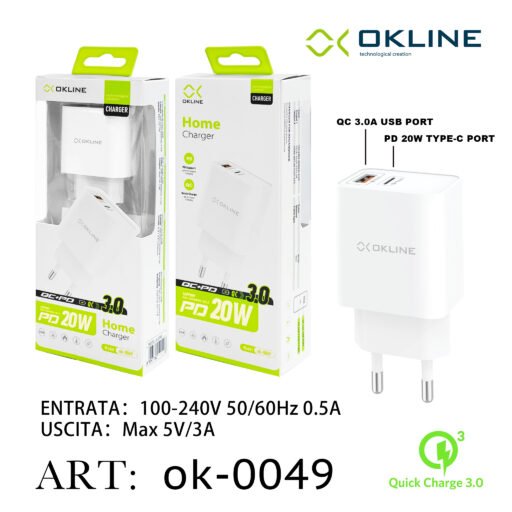 Art.Ok-0049 Okline Caricatore Da Muro 20W Bianco