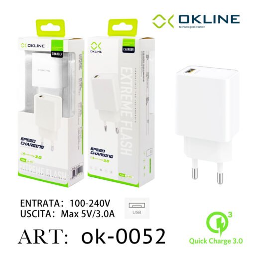 Art.Ok-0052 Okline Usb Caricatore Da Muro Qc3.0 Bianco