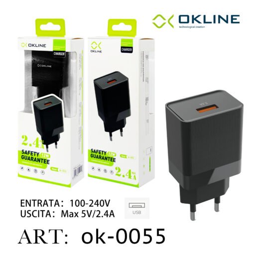 Art.Ok-0055 Okline Usb Caricatore Da Muro 2.4A Nero