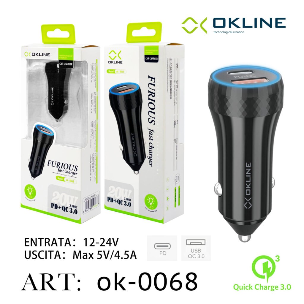 ART.OK-0068 OKLINE PDQC Caricatore Auto Nero