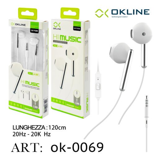 Art.Ok-0069 Okline 3.5Mm Aux Auricolari Bianco