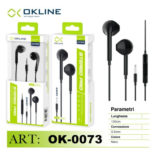 Art.Ok-0073 Okline 3.5Mm Aux Auricolari Nero