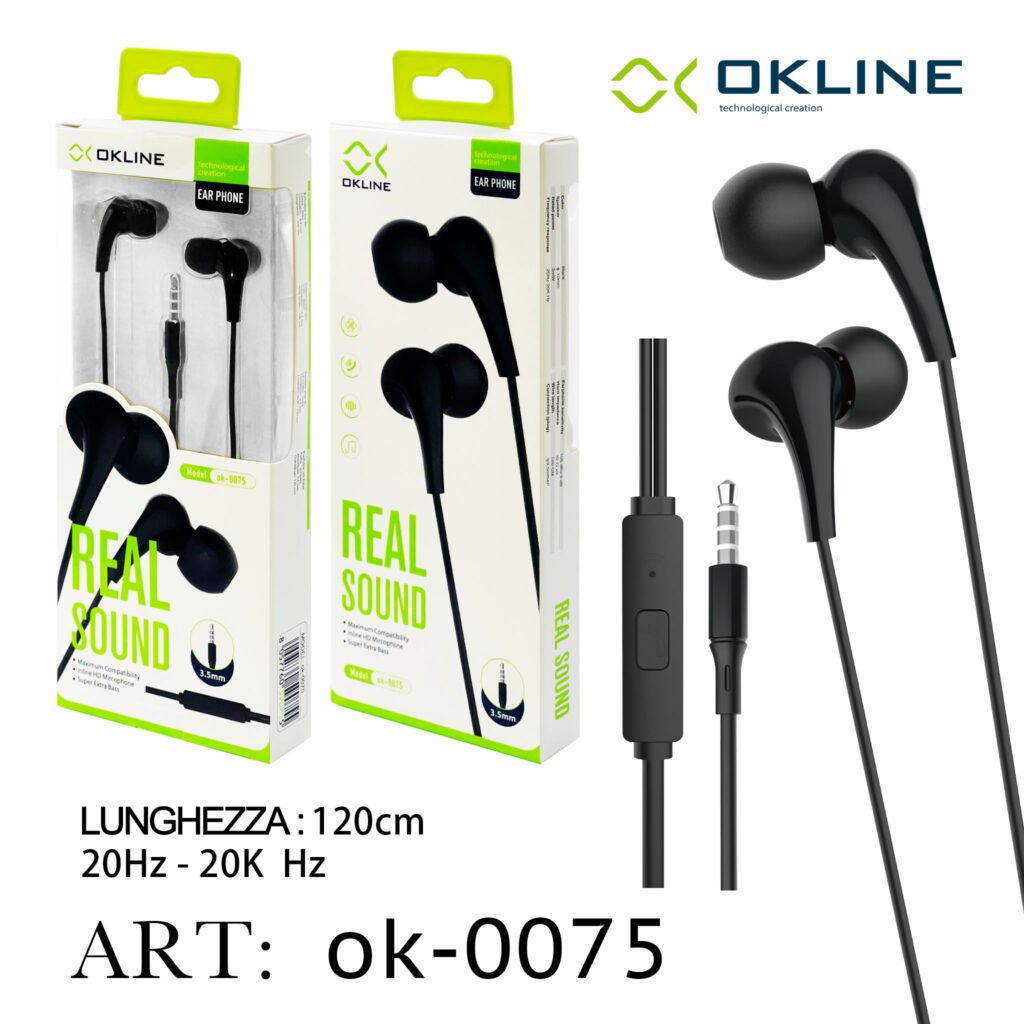ART.OK-0075 OKLINE 3.5MM AUX Auricolari Nero