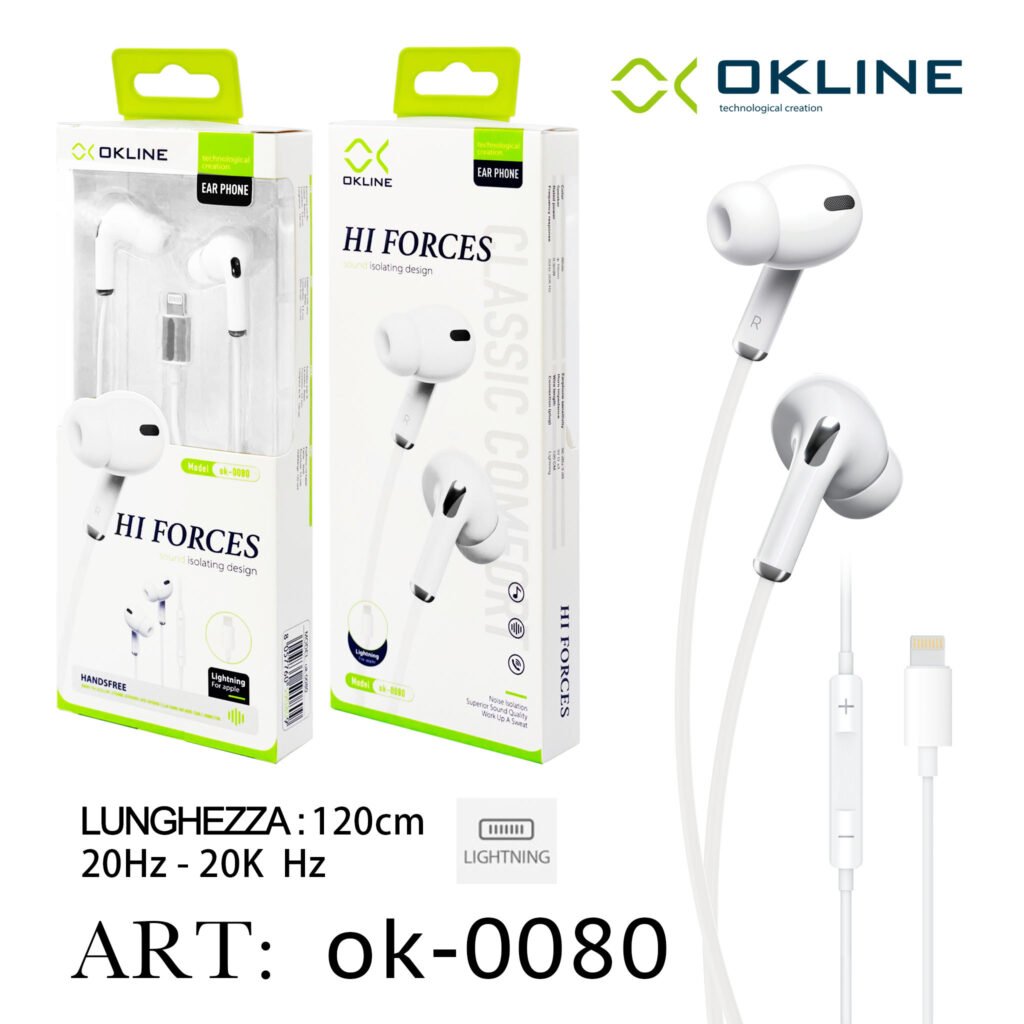 ART.OK-0080 OKLINE Iphone Lightning Auricolari Bianco