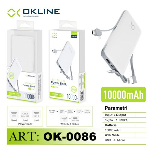 Art.Ok-0086 Okline White Power Bank 10000Mah