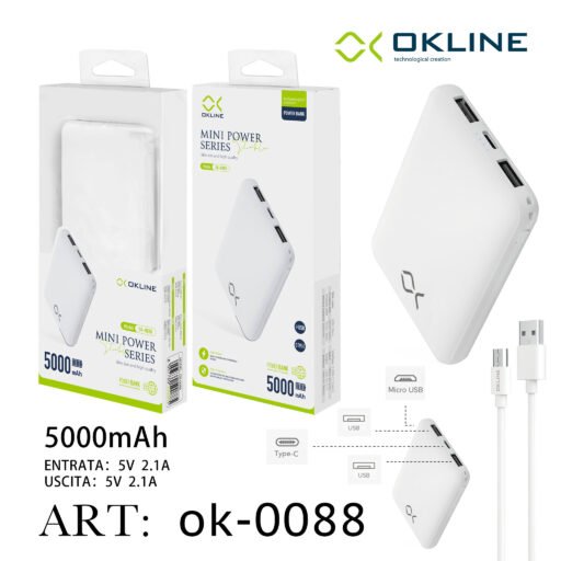 Art.Ok-0088 Okline White Mini Power Bank 5000Mah Pb31