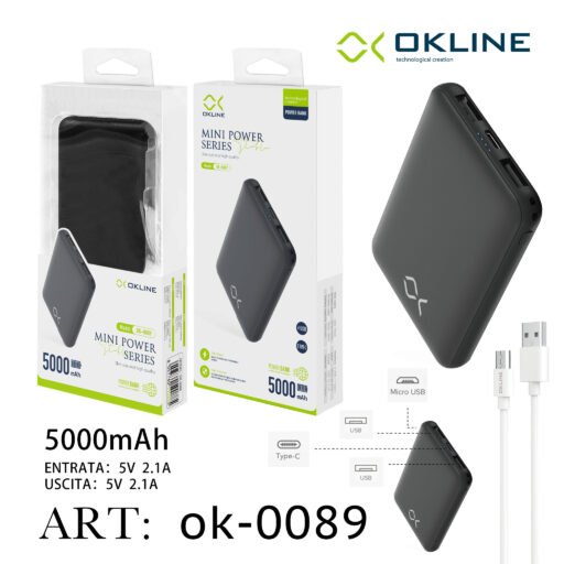 Art.Ok-0089 Okline Black Mini Power Bank 5000Mah Pb31