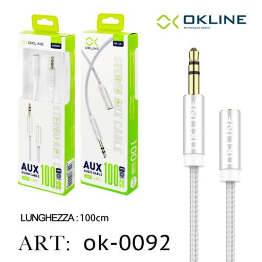Art.Ok-0092 Okline 3.5Mm Aux Cavo 100Cm M F Bianco