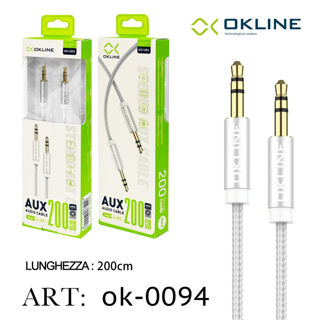 Art.Ok-0094 Okline Aux Cavo Audio Jack 3.5Mm 200Cm Argento