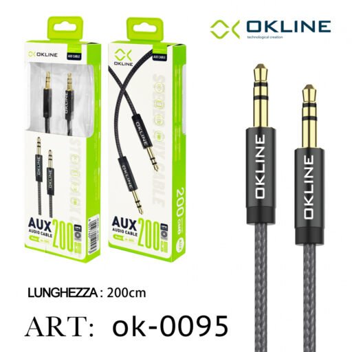 Art.Ok-0095 Okline Aux Cavo Audio Jack 3.5Mm 200Cm Nero