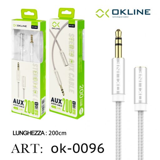 Art.Ok-0096 Okline Aux Cavo Audio Jack 3.5Mm 200Cm Argento