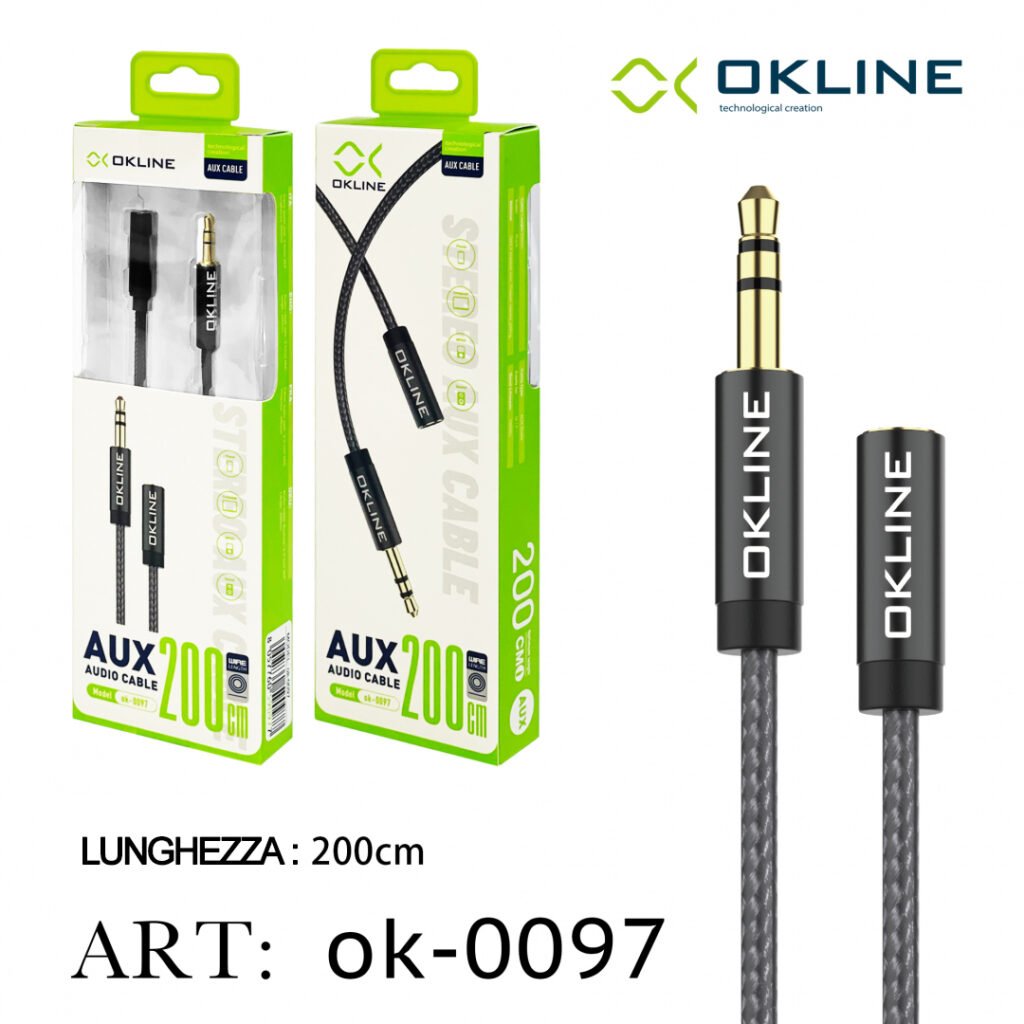 Art.Ok-0097 Okline Aux Cavo Audio Jack 3.5Mm 200Cm Nero