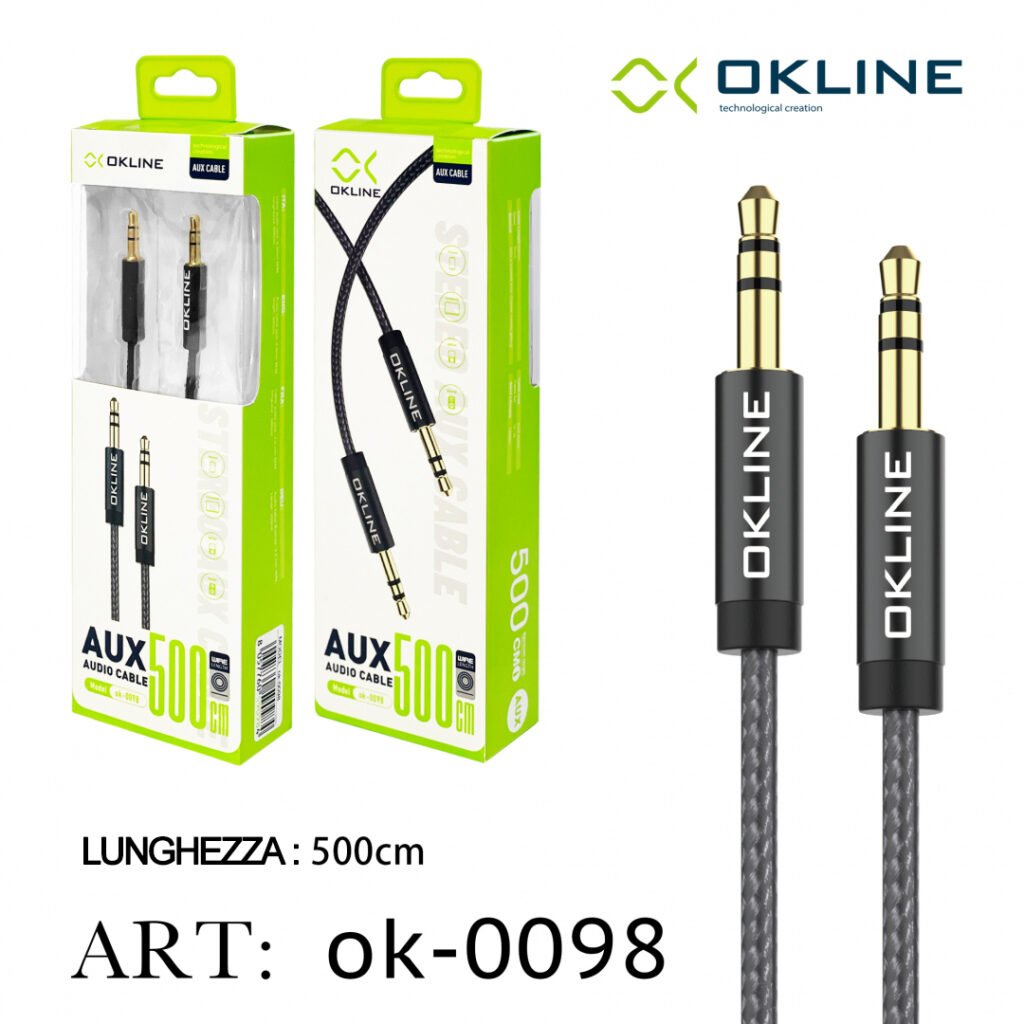 Art.Ok-0098 Okline Aux Cavo Audio 3.5Mm 500Cm Nero