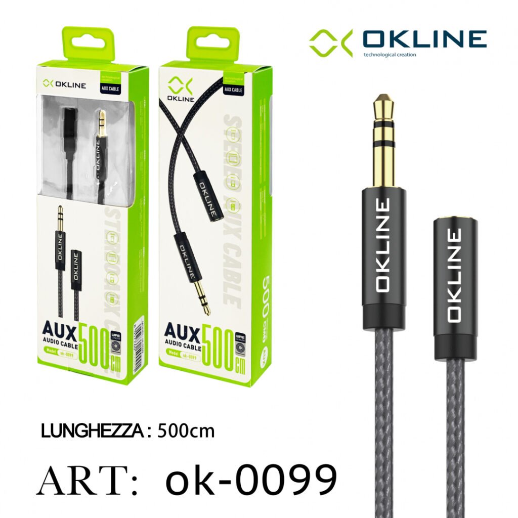 Art.Ok-0099 Okline Aux Cavo Audio Jack 3.5Mm 500Cm Nero