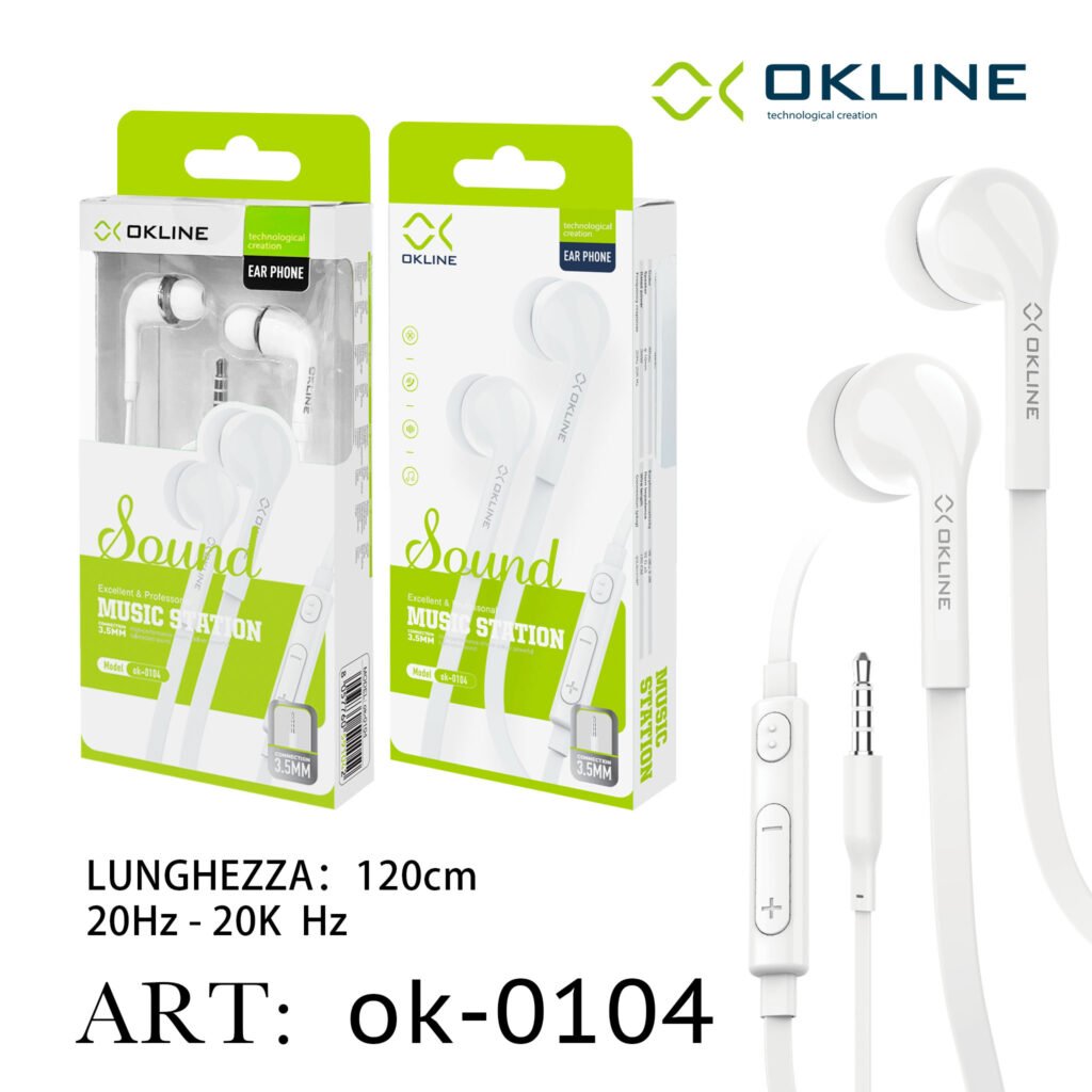 ART.OK-0104 OKLINE MUSIC STATION AURICOLARE A FILO UNIVERSALE 3.5MM BIANCO