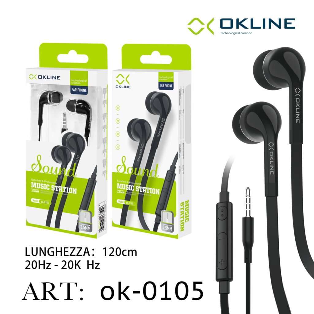 ART.OK-0105 OKLINE MUSIC STATION AURICOLARE A FILO UNIVERSALE 3.5MM NERO