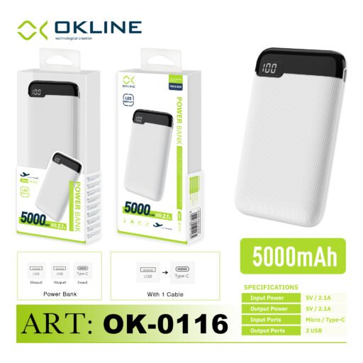 Art.Ok-0116 Okline White Display Led Power Bank 5000Mah Pb34