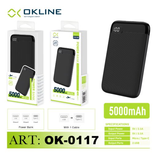 Art.Ok-0117 Okline Black Display Led Power Bank 5000Mah Pb34