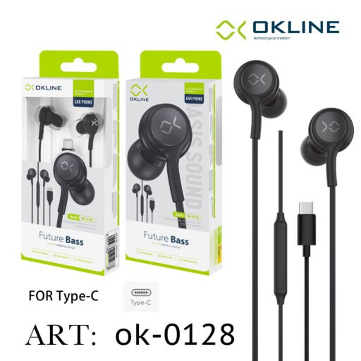 Art.Ok-0128 Okline Future Bass Auricolare A Filo Intrecciato Type-C Nero