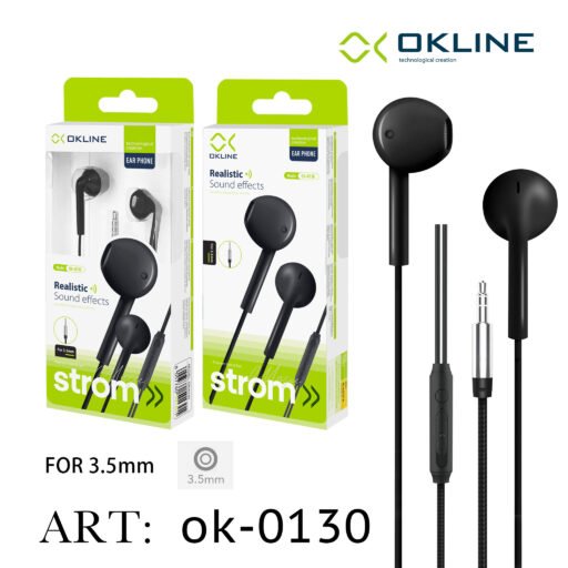 Art.Ok-0130 Okline Realistic Auricolare A Filo Intrecciato 3.5Mm Nero
